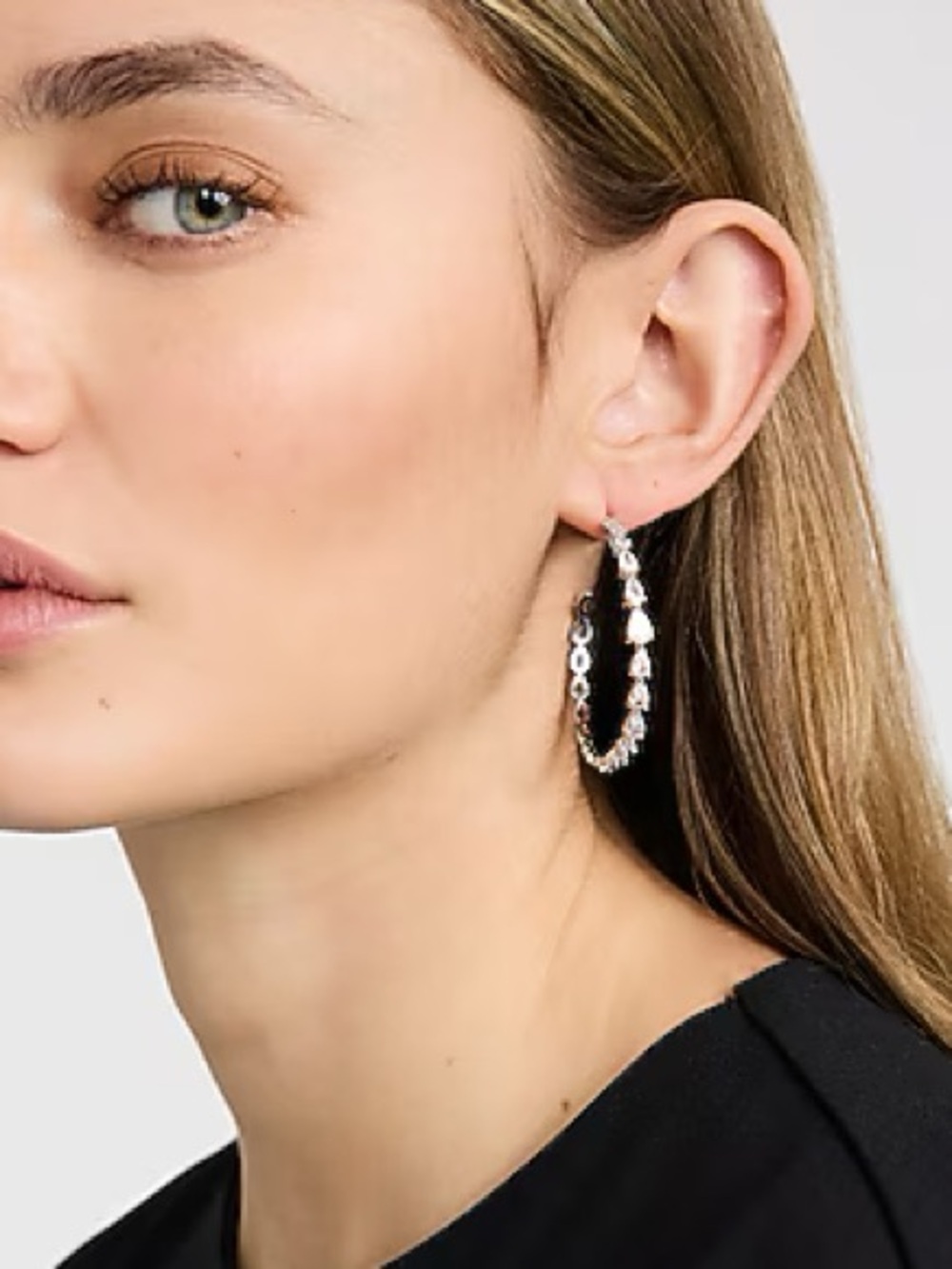 Express Women's Pave Stone Hoop Earrings Gold Tone Cubic Zirconia BNWT